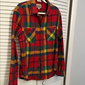 J. Crew Red and Yellow Casual Button Down Flannel Shirt SZ L